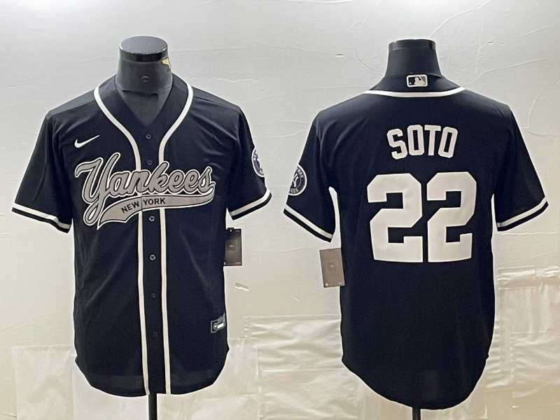 Mens New York Yankees #22 Juan Soto Black With Patch Cool Base Stitched Baseball Jersey->new york yankees->MLB Jersey